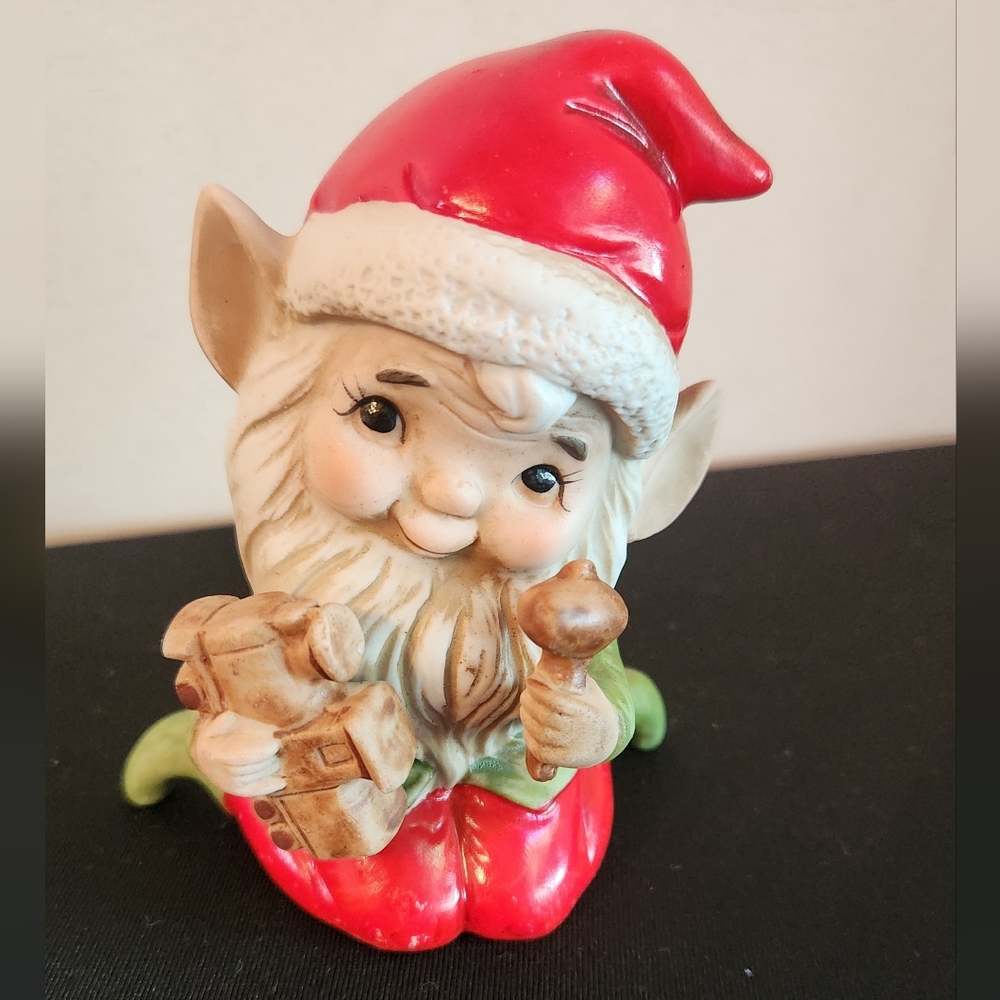 Vintage Elf Gnome Figure Homeco Ceramic Knitsch Porcelain Santa Japan Christmas
